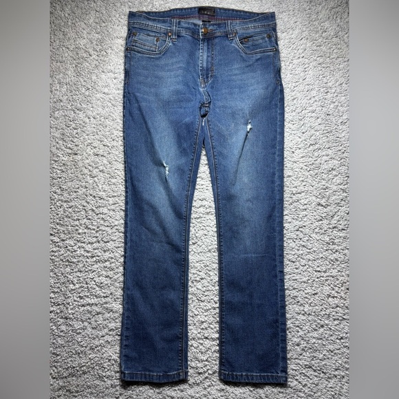 Steve's Jeans Mens 34 x 30 Straight Stretch Regular Wash Distressed Casual Holes - Picture 1 of 4